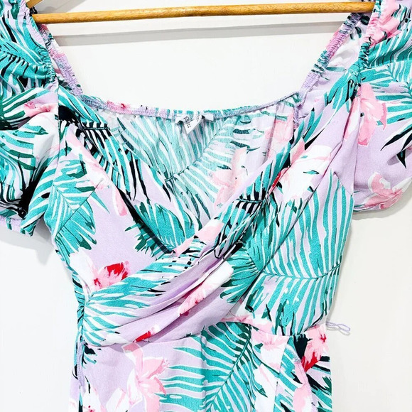 REVAMPED Palm print floral dress | Ruffle hem summer mini | X-Small * - Picture 5 of 9